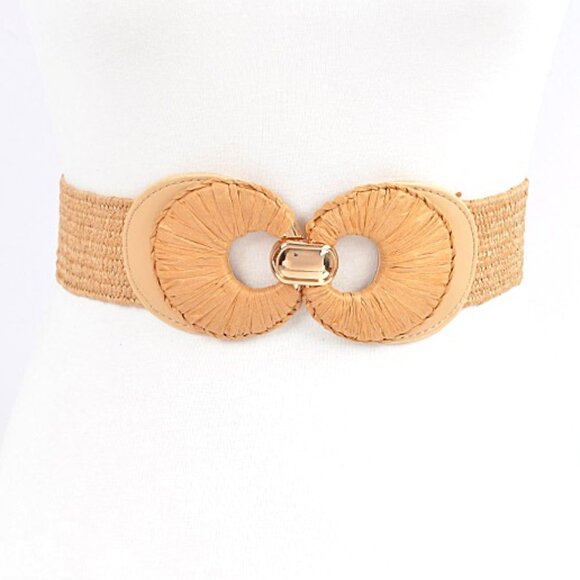 BNWT Brand New Raffia Wrapped Buckle Faux Straw Elastic Fashion Belt - Picture 1 of 2